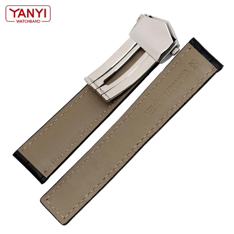 Genuine Leather Bracelet 19mm 20mm 22m for Tag Heuer Watchband Men Wristwatches Band Accessories Fold Buckle Leather Watch Strap