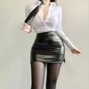 Sexy OL Sekretärin Uniform Cosplay Kostüm Lehrer Outfits Hemd Leder Minirock Anzug Rollenspiele Nachtclub Kleidung Halloween