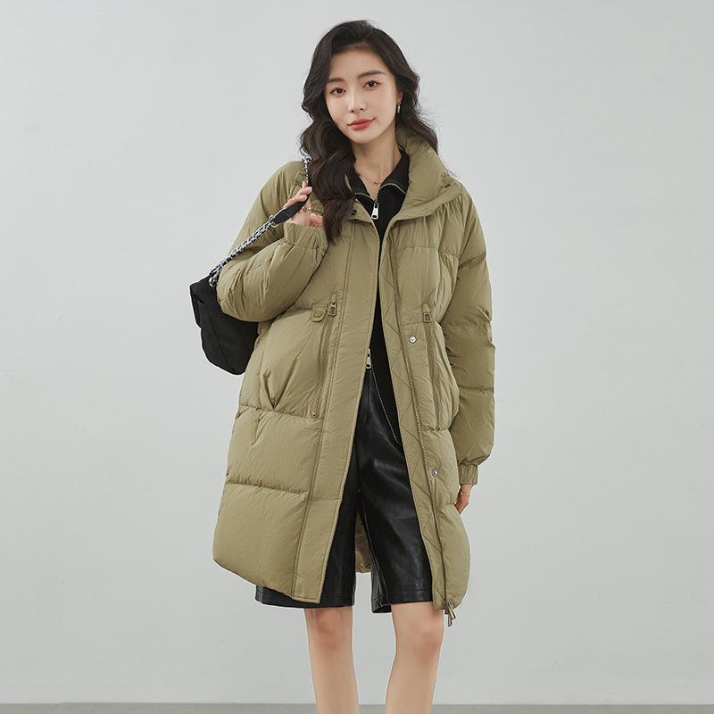 Chaqueta de plumón para mujer, modelos medianos y largos, nueva chaqueta de invierno de alta gama con cuello alto y grosor aumentado