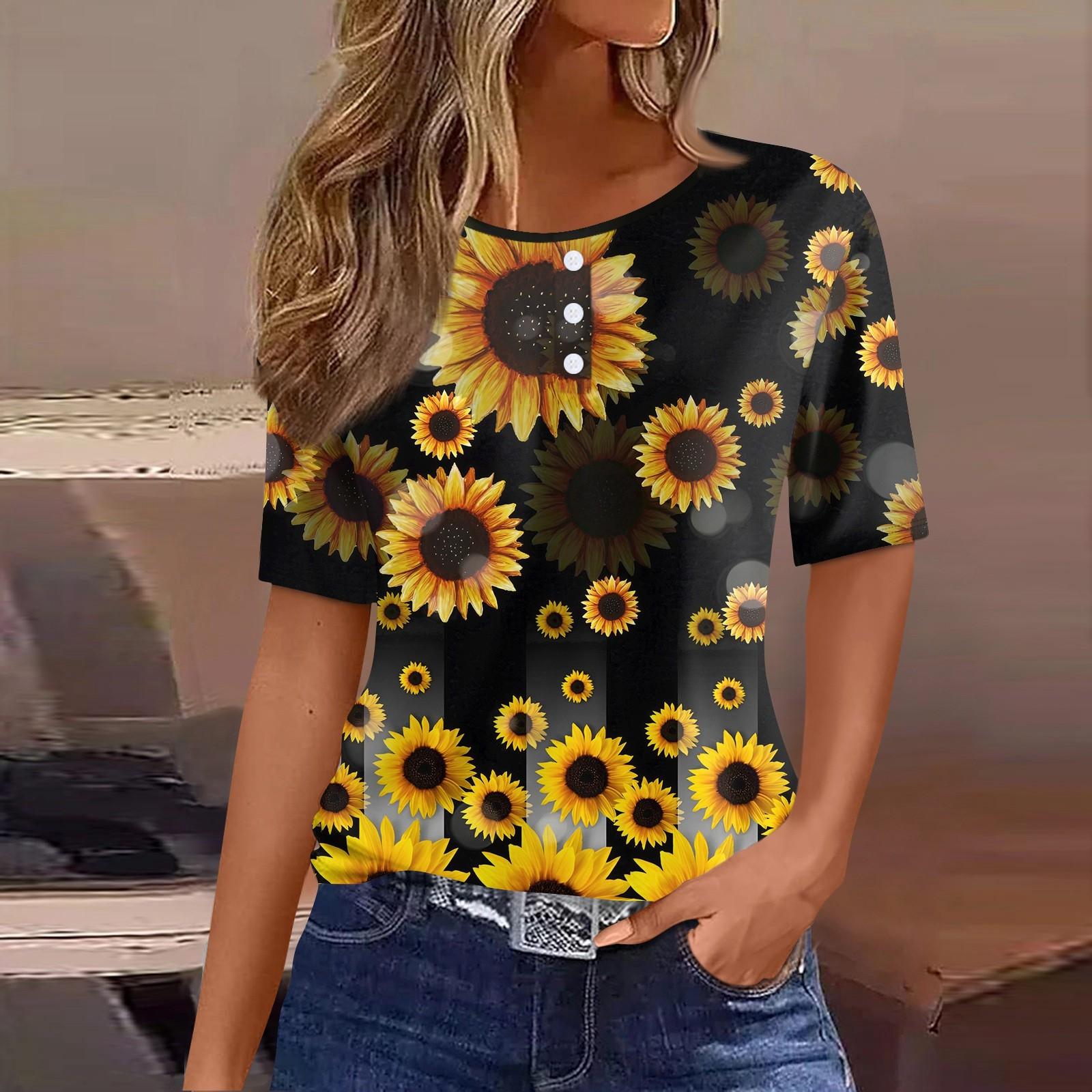 

Жен. Футболка Футболка с принтом Пуговицы С короткими рукавами Повседневные Выходные Мода Классический Круглый вырез Обычный Топ M оранжевый