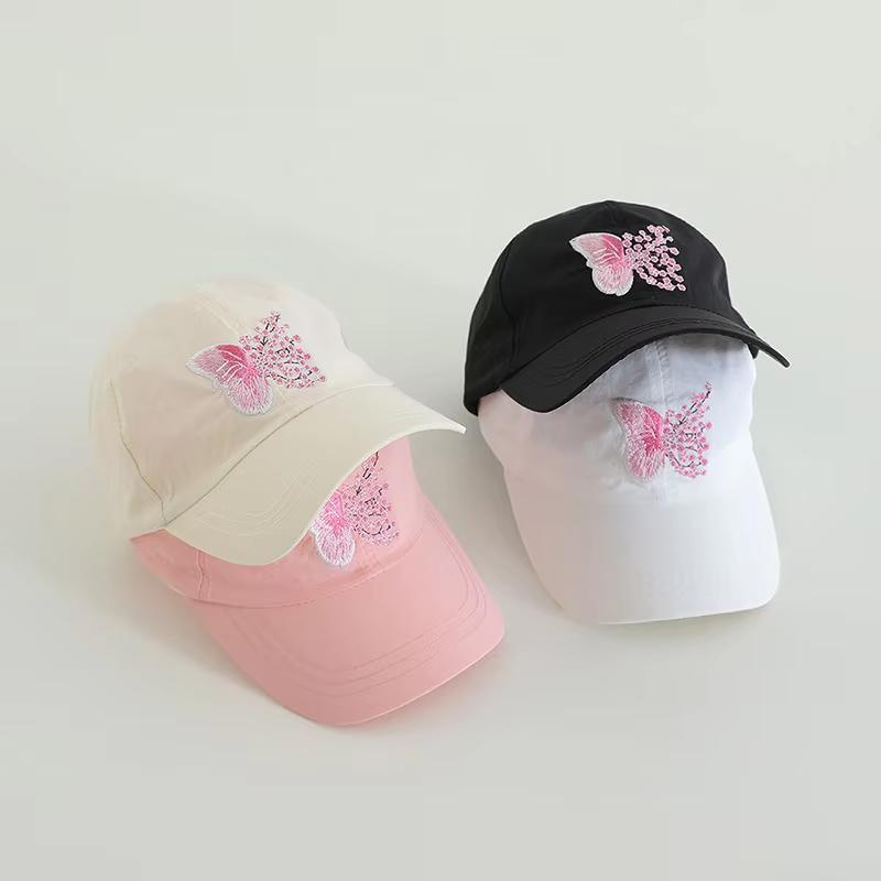 Children's Baseball Cap Butterfly Embroidery Summer Empty Top Sun Protection Hat Quick-drying Adjustable Thin High Ponytail Cap