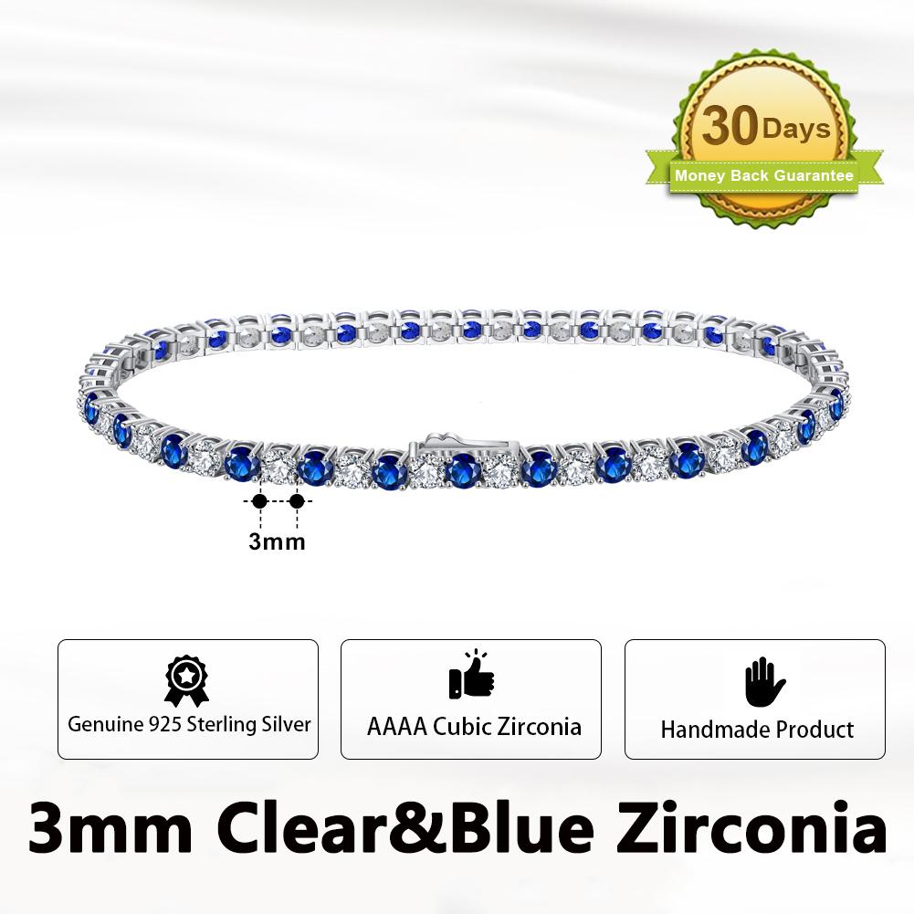 ORSA JEWELS Clear&Sapphire Zirconia Tennis Bracelet Genuine 925 Sterling Silver Hanmade Tennis Chain Jewelry for Men Women SB137