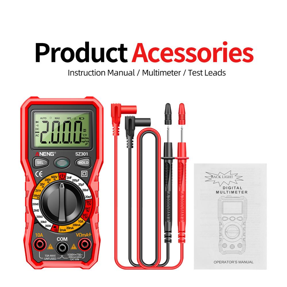 SZ301 SZ302 Digital Multimeter Professional Multimetro Auto Voltmeter AC DC 220V Resistance Voltage Capacitor Diode NCV Tester
