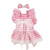 Spring/Summer Plaid Bow Dog Dress Breathable Dog Skirt Lace Princess Plaid Dress Cat Bilegged Pet Apparel Dog Dresses Dog Cloth