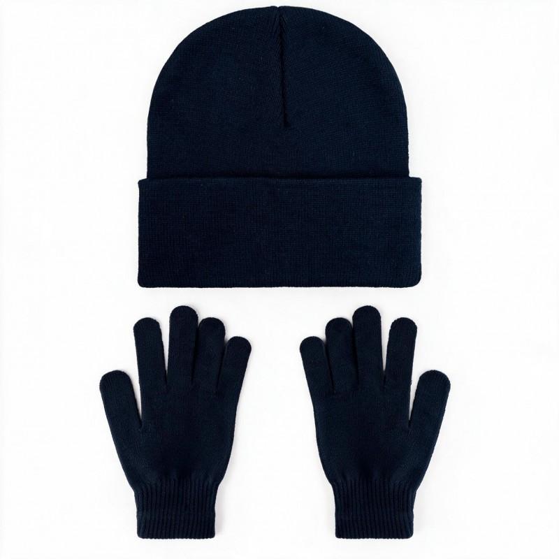 Unisex Winter Knit Beanie Hat Gloves Set Warm Acrylic Cap Outdoor Cold Weather Casual Wear