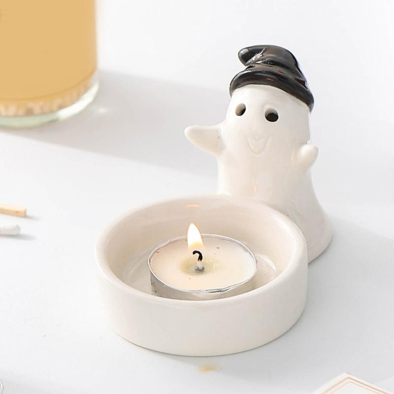 Ceramics Cute Ghostly Figurine Candle Holders Halloweens Tealight Holders Candlestick Table Decors for Festivals Party