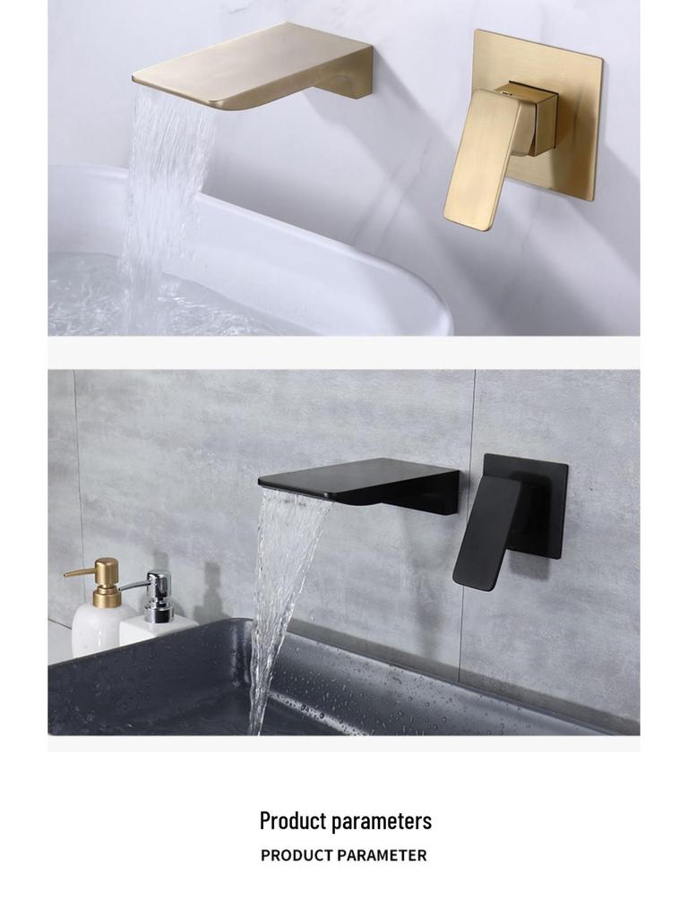 All-Copper Concealed Wall-Mounted Waterfall Basin Faucet (Hot & Cold)