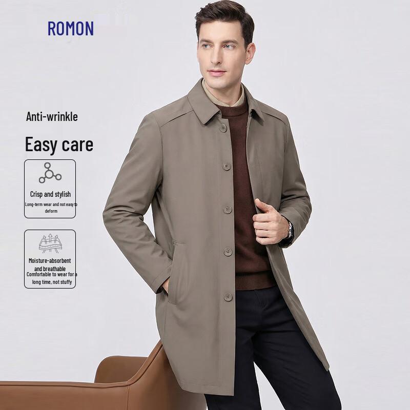 Romon Men's Mid-Length Wrinkle-Resistant Business Trench Coat
