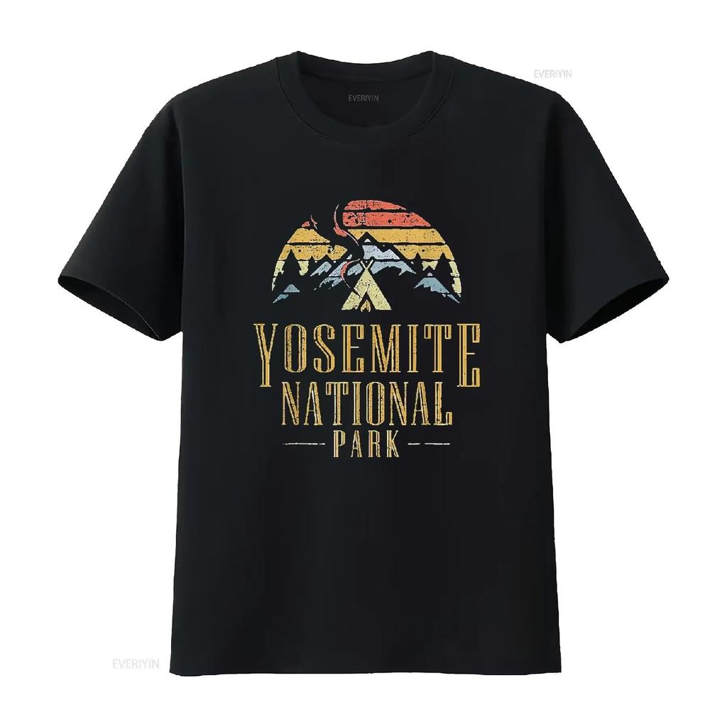Womens Vintage Yosemite National Park Campfire T Shirt Black 2X Large Vintage Washed Slightly Comfortable Unisex Soft Versatile