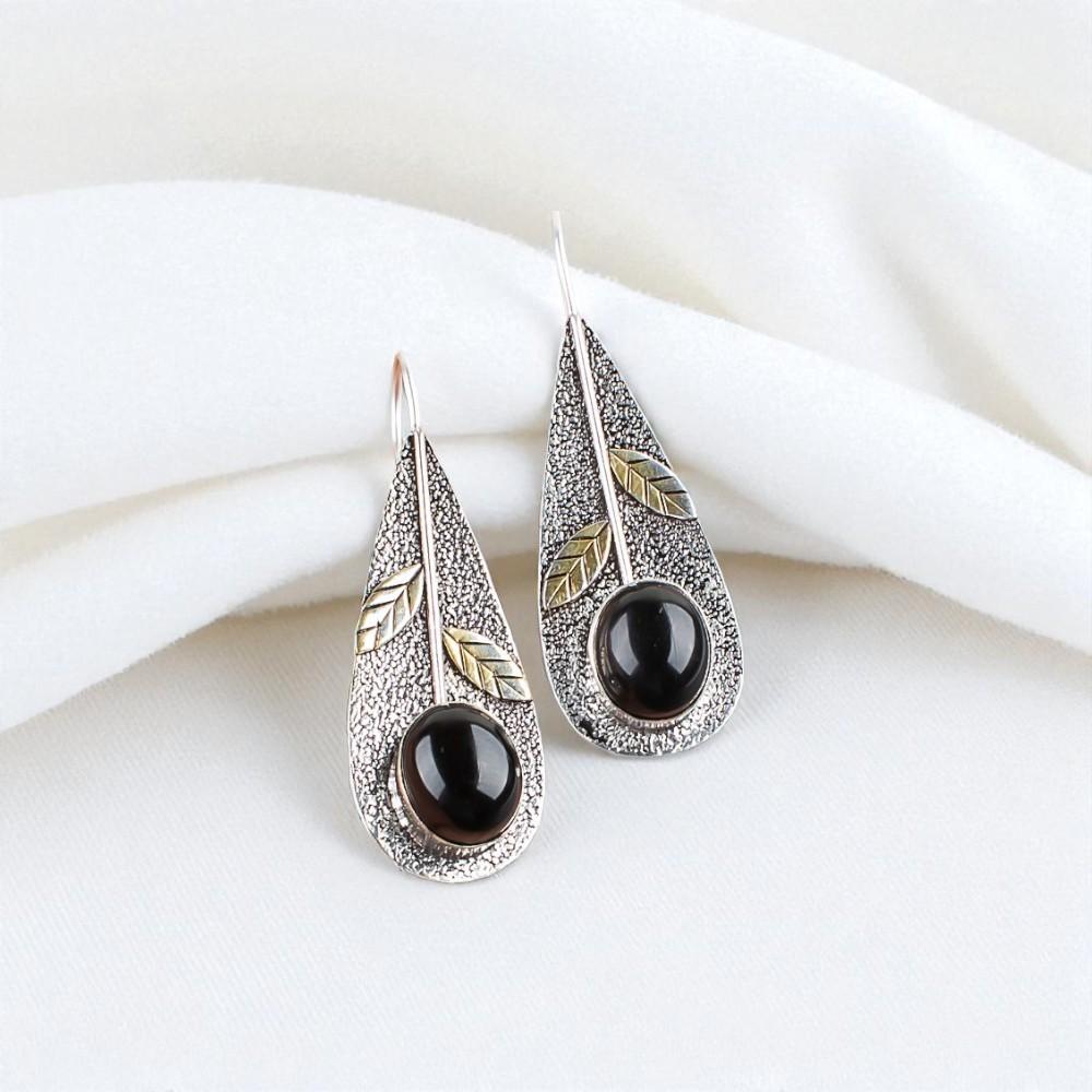 Black Tourmaline Gemstone 925 Sterling Silver Jewelry Handcrafted Earrings 2.00" EE-72-24