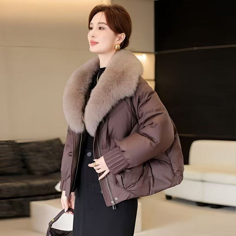 Kışlık Kısa Dolgulu Mont Modaya Uygun Genç Tasarım Büyük Kürk Yakalı Sıcak Pamuklu Ceket