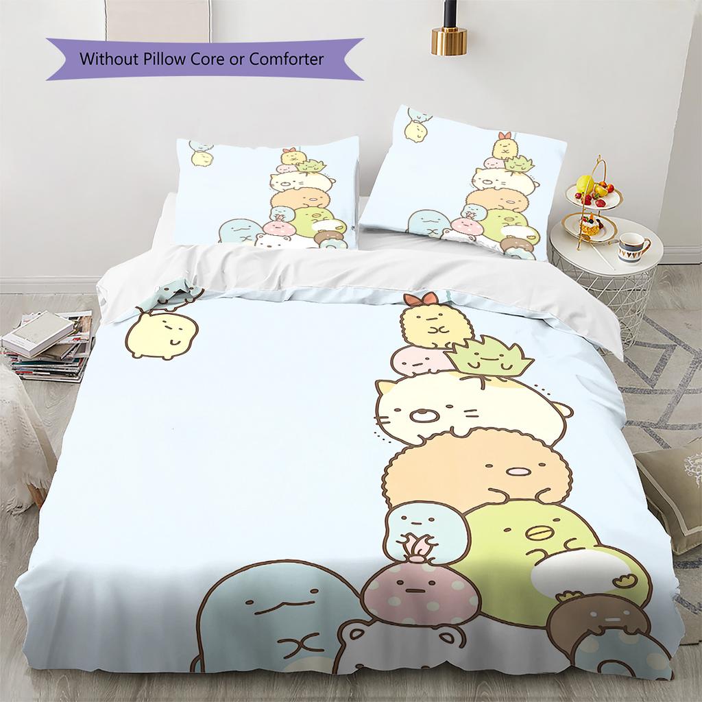 Cute Sumikko Gurashi Pattern Bedding Quilt Set Home Decoration Gift (1 * duvet cover + 2 * pillowcase without core)