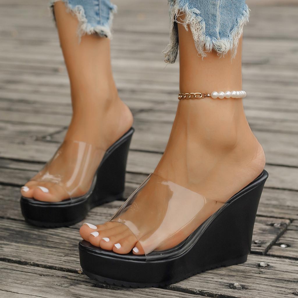 Size 43 Women's Sandals 2025 Summer Fashion Platform Sandals Waterproof Platform Sexy Transparent Heel Women's Slippers