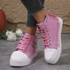 Breathable & Non-Slip Women's High-Top Sneakers | Lace-Up Casual Shoes with Thick Cushioned Insole, All-Season Sports Footwear in Pink