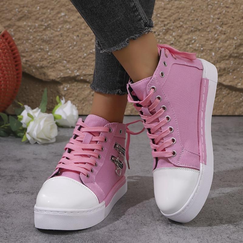 Breathable & Non-Slip Women's High-Top Sneakers | Lace-Up Casual Shoes with Thick Cushioned Insole, All-Season Sports Footwear in Pink