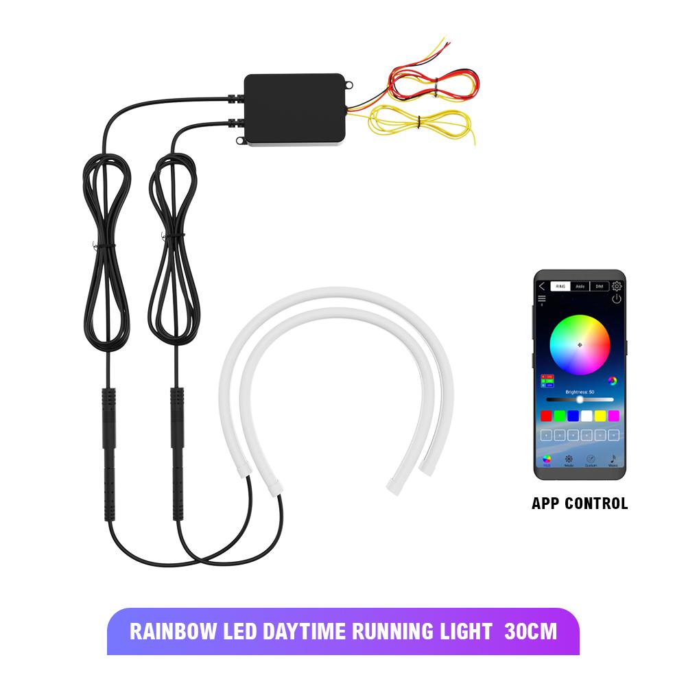 RGB Led DRL Strip Car Daytime Running Light Car Headlights Flowing Turn Signal Lights 9-30V APP/Remote Control Auto Accessories