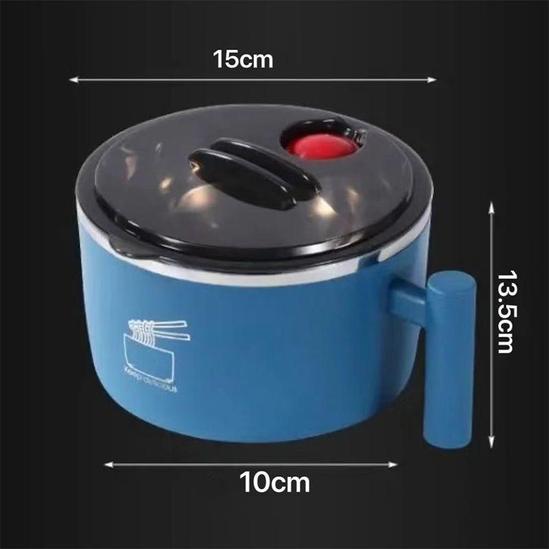Stainless Steel Noodle Bowl with Lid, Large Drainable Soup Bowl, Easy to Wash Ramen Bowl with Drain Hole and Spoon for Dormitory