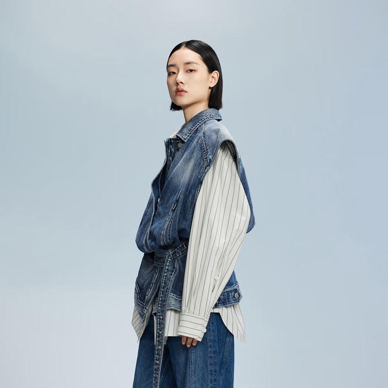 

LESS 2024 Осень Хлопковый Жилет Средней Длины с Прямым Воротником XS