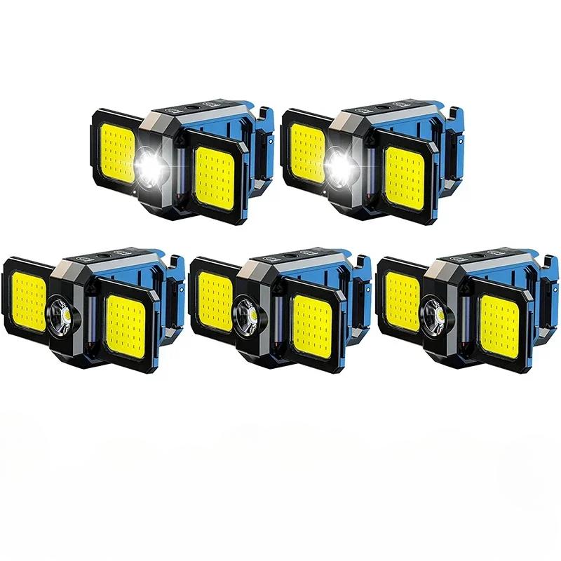 Mini Flashlight Keychain Light COB Work Light USB Rechargeable Lamp with 90° Foldable Side Lights Super Bright Portable Lanterns