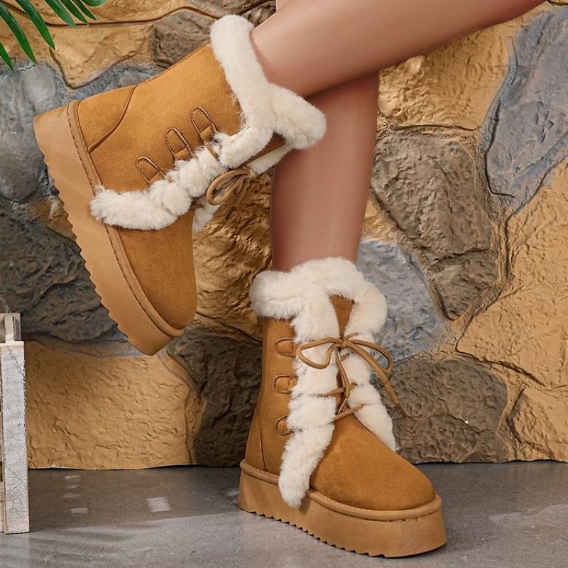 Women's Plus-Size Lace-Up Snow Boots - Faux Suede, Autumn/Winter 2025 New Style, Warm