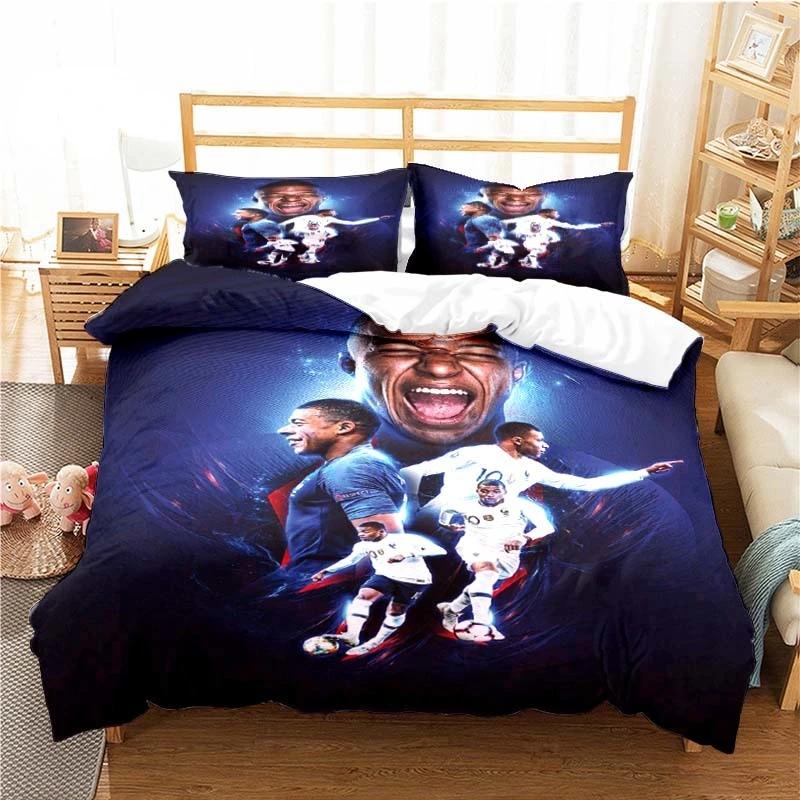3PCS Football Star Bedding Set Printed Duvet Cover Comfortable Breathable Luxury Cotton Quilt Pillowcase Single King Queen