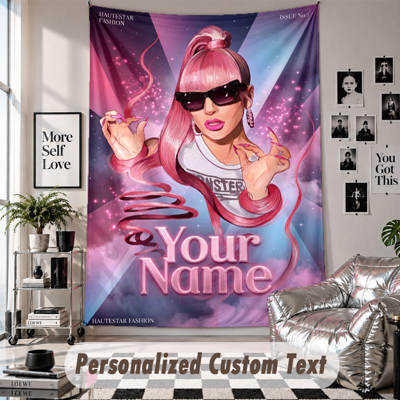 Wall Hanging Tapestry With Custom Name & Text, Lady Gaga Decorative Tapestry For Bedroom