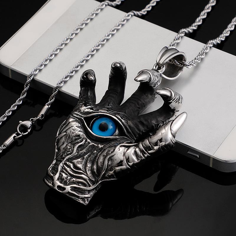 New Retro Pendant Domineering Devil Hand Sweater Chain Dragon Claw Blue Eye Neck Pendant