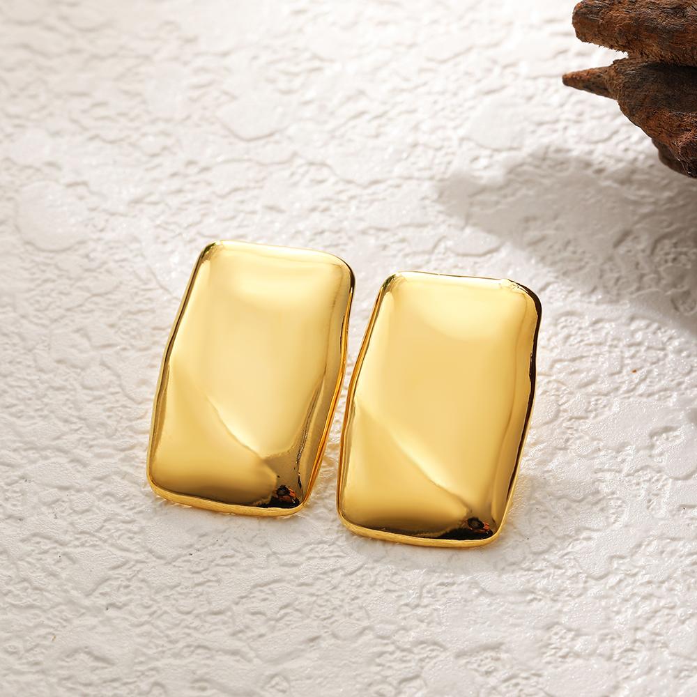 

Punk Gold Plated Big Rectangle Earrings for Women Glossy Geometric Square Stainless Steel Statement Earring Zircon France Style золотой