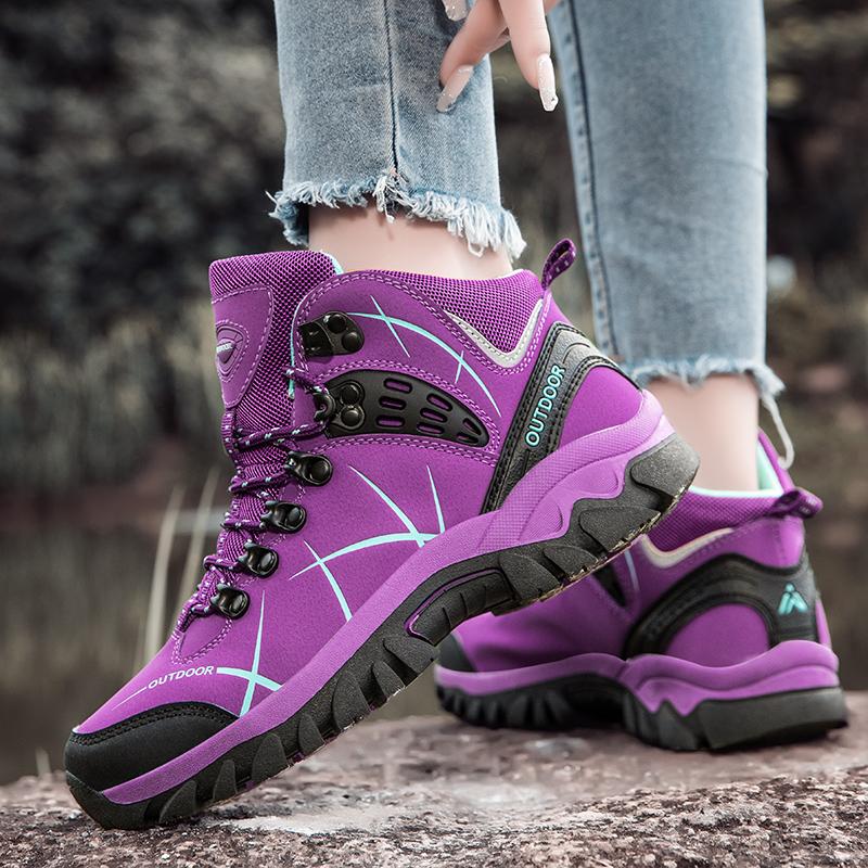 35-46 Couple Large Outdoor Mountaineering Shoes Casual Hiking Shoes with Velvet Warm High Top Cotton Shoes Snow Boots