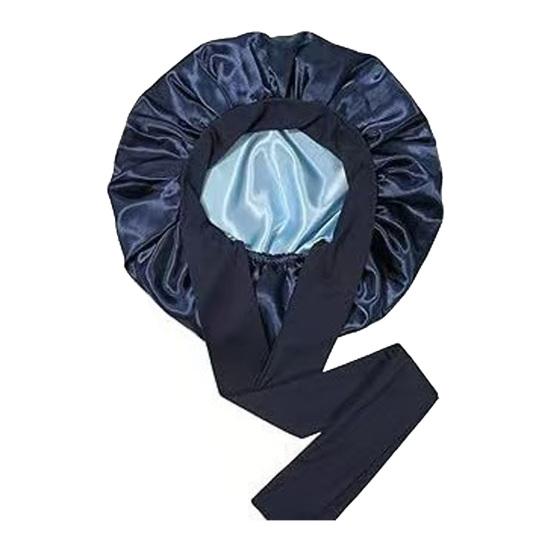 Double Layer Satin Sleeping Cap Solid Color Women Braids Long Curly Hair Night Sleep Cap Large Round Silk Hair Bonnet with Tie Band