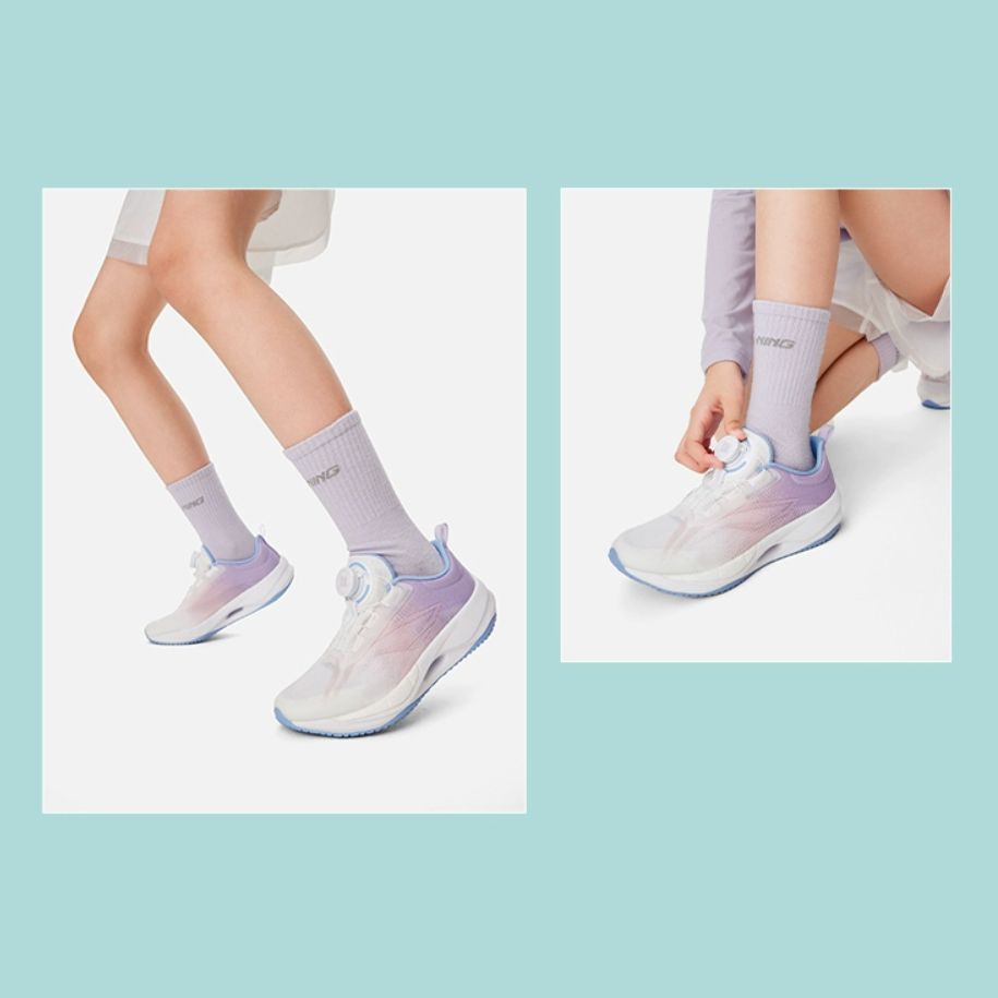 Li Ning Kids Lightweight Running Shoes Kids Sneakers White Purple YKFU034-4