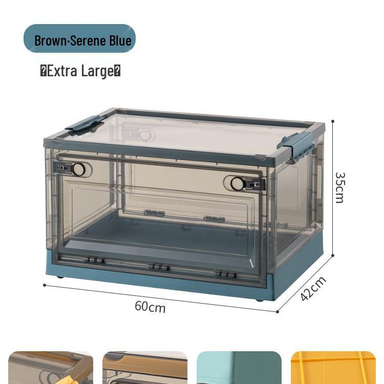 Three-Door Large Plastic Storage Box with Wheels for Living Room