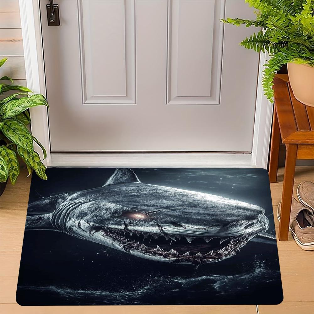 Realistic Shark Pattern Door Mat Fierce Shark Designs Underwater Scene Different Expressions Floor Mat for Home Entrance Decor