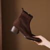 Krazing Pot Sheepskin Flock Winter Square Toe Chunky Heels Chelsea Fashion Boots Women Zip Patch Work Women Ankle Boots