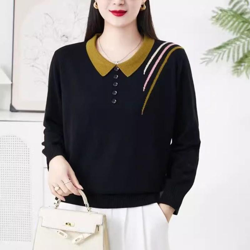 Women's New Style Knitted Lapel Loose Slim Base Top Autumn and Winter Long-sleeved Sweater