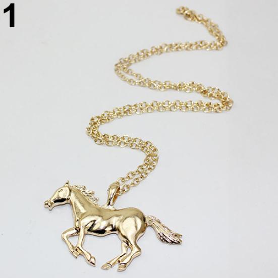 Damen Luxus Galoppierendes Pferd Anhänger Lange Pulloverkette Halskette Modeschmuck