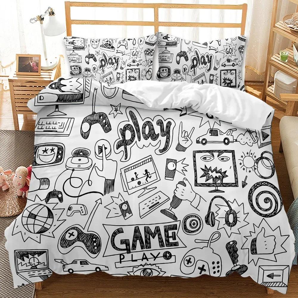 Gaming-Bettwäsche-Set, Gamer-Zimmer-Dekor, Gamer-Bettbezug, Jungen, Mädchen, Kinder, Teenager, Videospiele, Twin Queen King, Polyester-Bettbezug