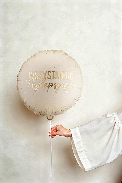 Balon Foliowy Wszystkiego Najlepszego Beżowy Złoty 35Cm