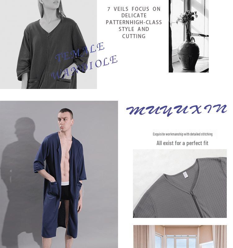 Women's Plus Size Mid-Length Zipper Nightgown and Wearable Bath Towel - Spring/Summer Collection
