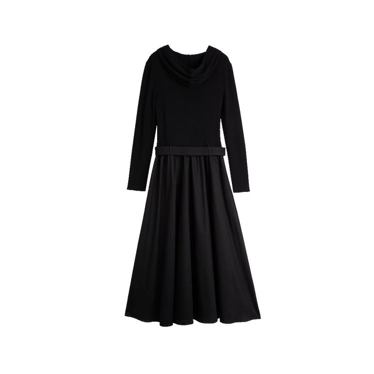 ELLE Color Block Flared Knit Long Sleeve Dress Women Dresses Black EL49438