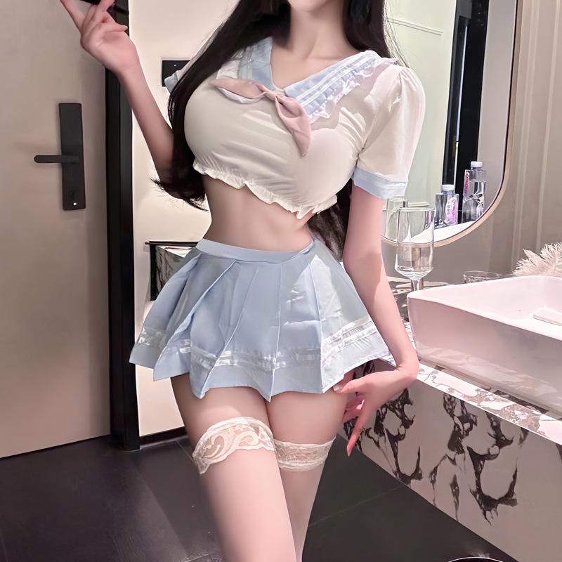 Women's Sexy Pure Love JK School Uniform Lingerie Set with Sweet Removable Super Short Skirt