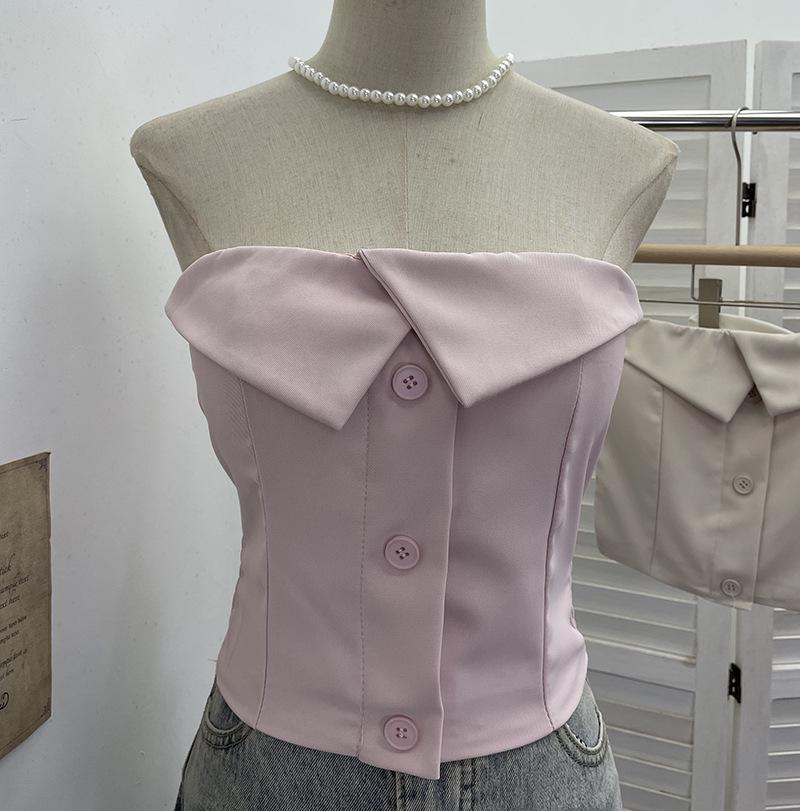 American Spicy Girl Fold-over Sleeveless Padded Bandeau Top 8127 One Size розовый