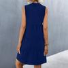 QICED Women's Lapel Patchwork Sleeveless Solid Color Dress
