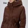Ailaiyi Women's Elegant Long Goose Down Hooded Jacket with Belt