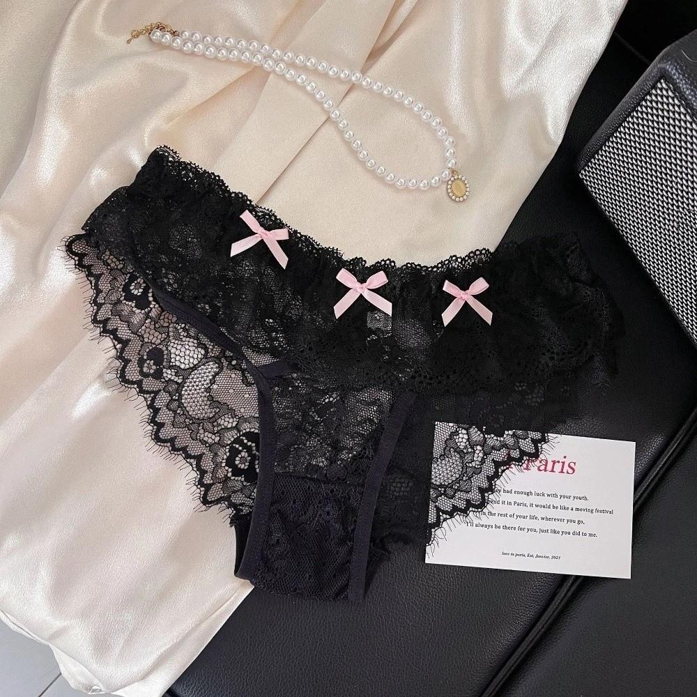 Low Waist Bowknot Lace Panties Japanese Style Mini Bow Underpants Breathable Thong for Women Lady