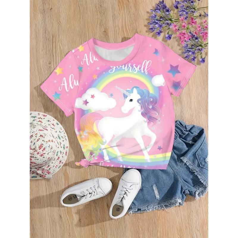 Children's Clothing Girl T-Shirt 3D Candy Color Print T-Shirt O-Neck Short Sleeve Tops Kids Summer Outdoor Casual Girl Clothes