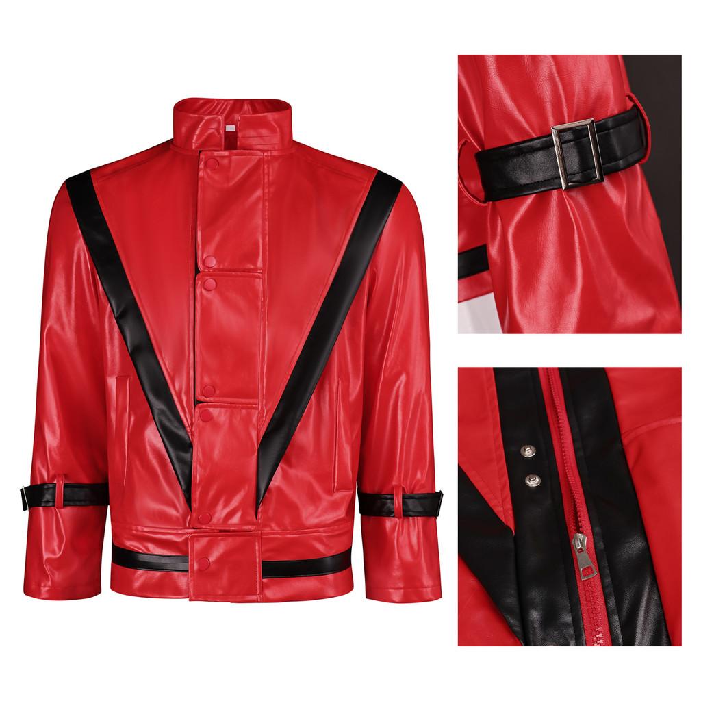 Michael Jackson Red Leather Jacket Cosplay Costume For Halloween Party Stage Performance
