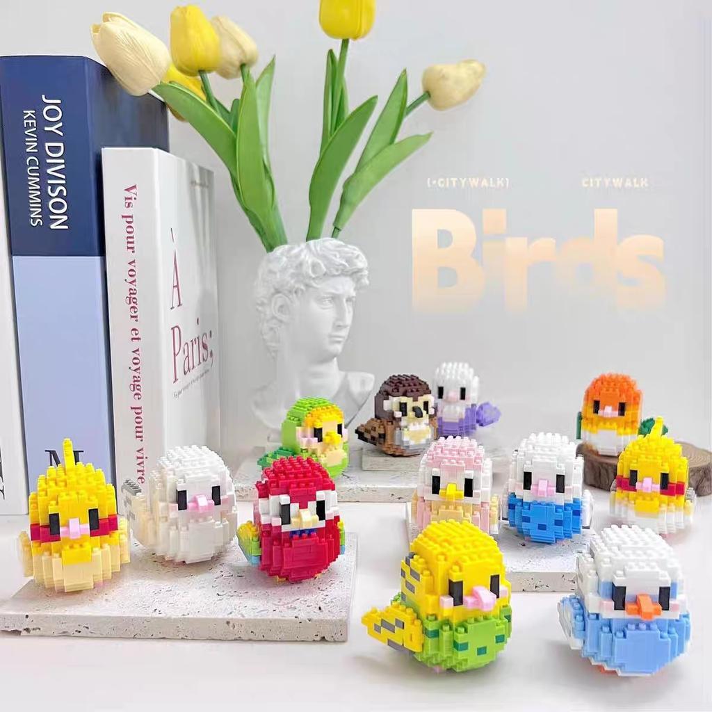 12PCS/ Set Cute Bird Brick Series Building Blocks Micro Block Parrot Anri Sparrow Birds Miniature Toys for Girls Children Gifts