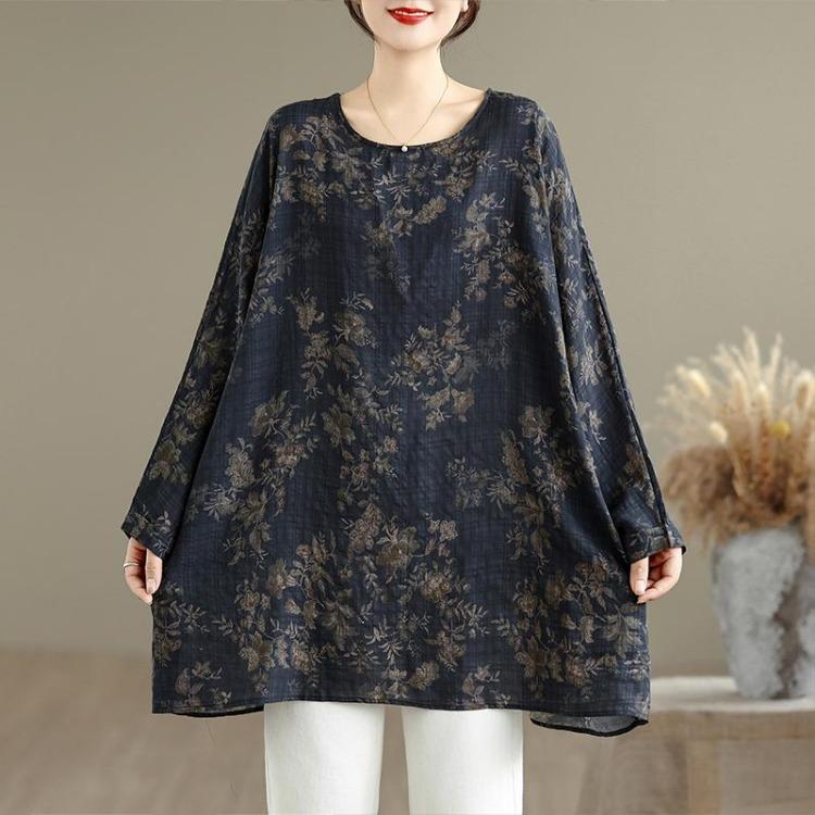 New Autumn Plus Size T Shirt Women Oversize Loose Casual O Neck Tops Tees Floral Print Shirts