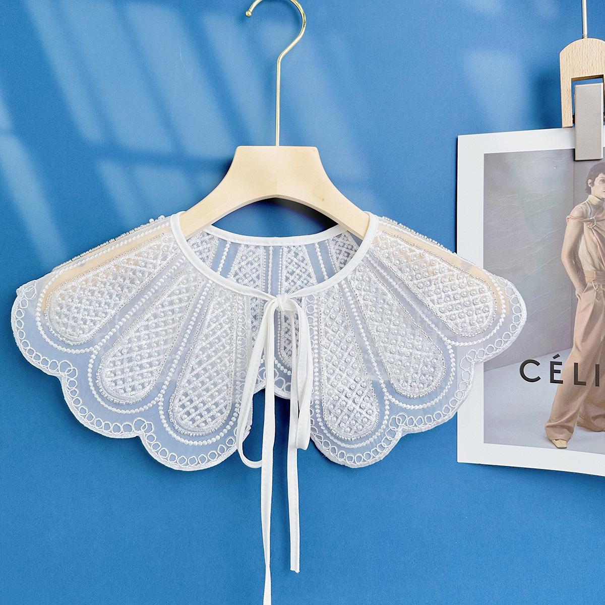 

2023 White Organza 3D Embroidered Seed Bead Collar Shawl for Women